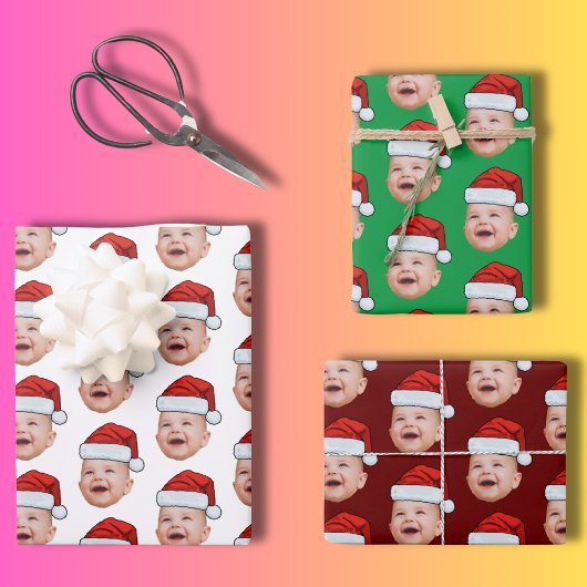 Custom Baby Face Foto Weihnachtsmannmütze Weihnach Geschenkpapier Set