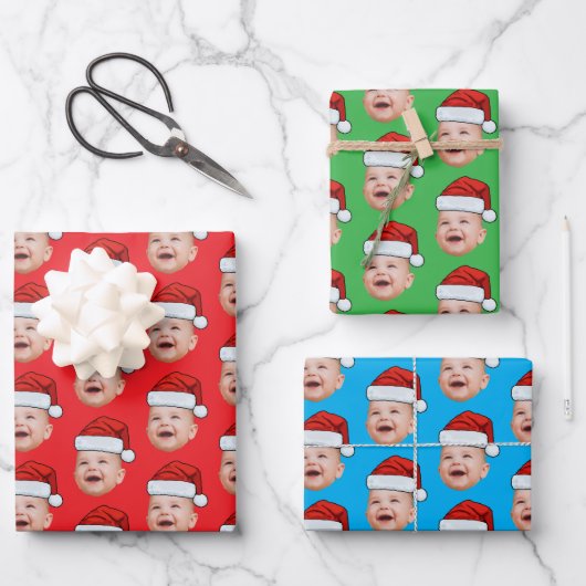 Custom Baby Face Foto Weihnachtsmannmütze Weihnach Geschenkpapier Set (Vorderseite)