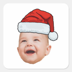Custom Baby Face Foto Weihnachtsmannmütze Weihnach Quadratischer Aufkleber