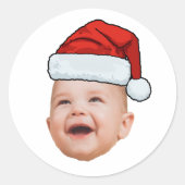Custom Baby Face Foto Weihnachtsmannmütze Weihnach Runder Aufkleber (Vorderseite)
