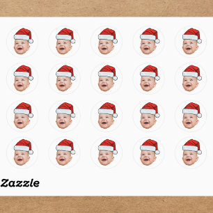 Custom Baby Face Foto Weihnachtsmannmütze Weihnach Runder Aufkleber
