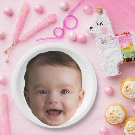 Custom Baby Face, Funny custom photo Pappteller (Party)