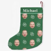 Custom Baby Face & Name Green Snowflake Kleiner Weihnachtsstrumpf (Rückseite)