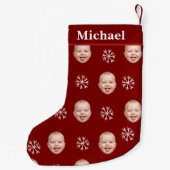 Custom Baby Face & Name Red Snowflake Kleiner Weihnachtsstrumpf (Rückseite)