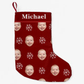 Custom Baby Face & Name Red Snowflake Kleiner Weihnachtsstrumpf (Vorderseite)