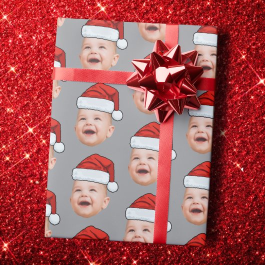 Custom Baby Face Photo Santa Hat Christmas Geschenkpapier