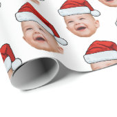 Custom Baby Face Photo Santa Hat Christmas White Geschenkpapier (Rolleneckpunkt)