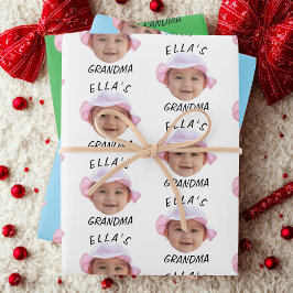 Custom Baby Face Photo Text Grandma Geschenkpapier Set