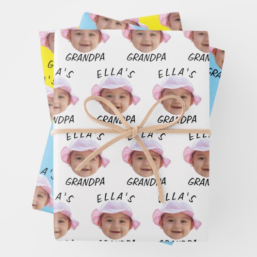 Custom Baby Face Photo Text Grandpa Geschenkpapier Set (Beispiel)
