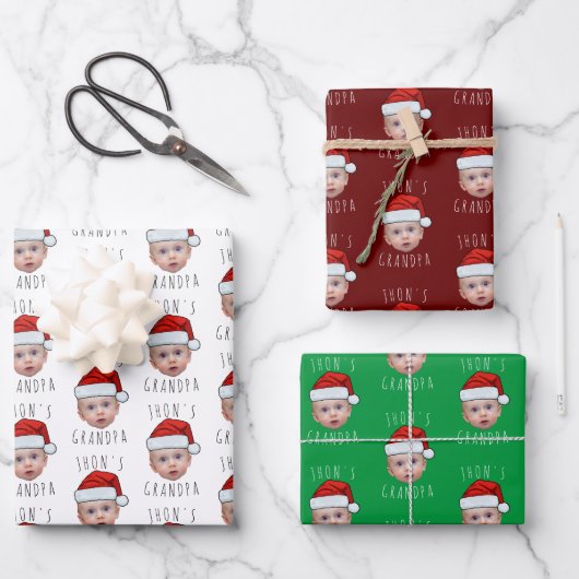 Custom Baby Face Weihnachtsmannmütze Weihnachts-Fo Geschenkpapier Set (Vorderseite)