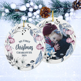 Custom Baby Foto Elegante Blumenweihnacht Keramik Ornament