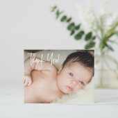 Custom Baby Foto Minimal Modernes Skript Vielen Da Ankündigungspostkarte (Stehend Vorderseite)