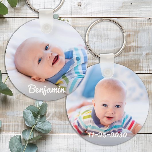 Custom Baby Foto Personalisiert Name & Geburtstag Schlüsselanhänger