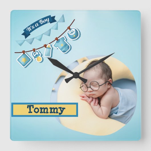 Custom Baby Foto - Personalisiert Quadratische Wanduhr (Vorderseite)