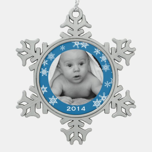 Custom Baby Foto Snowflake Weihnachtsschmuck Schneeflocken Zinn-Ornament (Vorderseite)