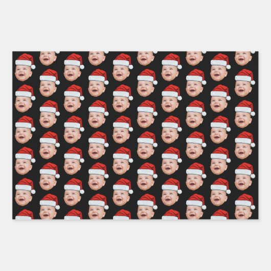 Custom Baby-Gesicht Foto-Weihnachtsmannmütze Geschenkpapier Set (Vorderseite)