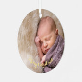 Custom Baby Girl Boy Erstes Weihnachtsfest Foto DI Ornament Aus Metall (Vorderseite links)