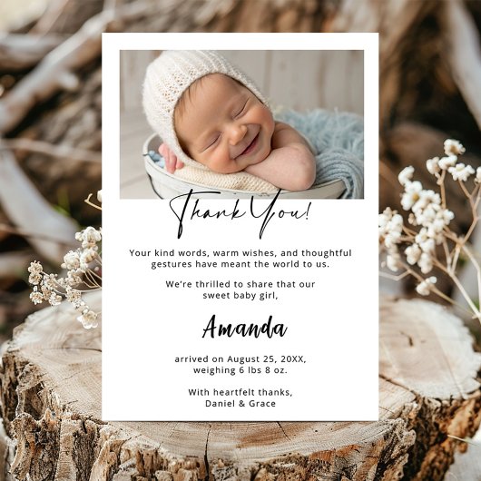 Custom Baby Girl Dankeschön Card mit Foto Ankündigung