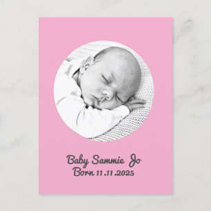 Custom Baby Girl Geburtsankündigung, rosa Postkart Postkarte