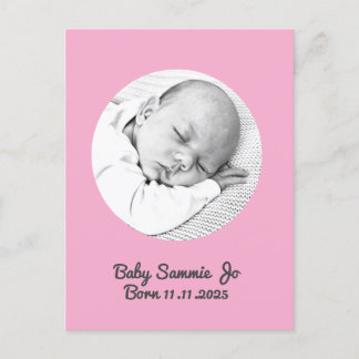 Custom Baby Girl Geburtsankündigung, rosa Postkart Postkarte