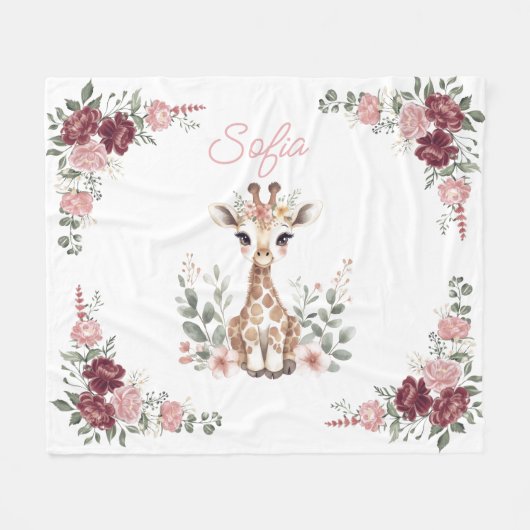 Custom Baby Girl Giraffe Blanket,Personalized Name Fleecedecke (Vorderseite (Horizontal))