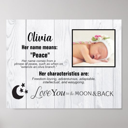 Custom Baby Girl Name Foto Liebe Sie zum Mond Poster (Vorne)