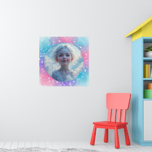 Custom Baby Girl - Pastel Watercolor Stars & Moon Poster