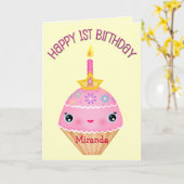 Custom Baby Girl's First Birthday Cupcake Card Karte (Gelbe Blume)