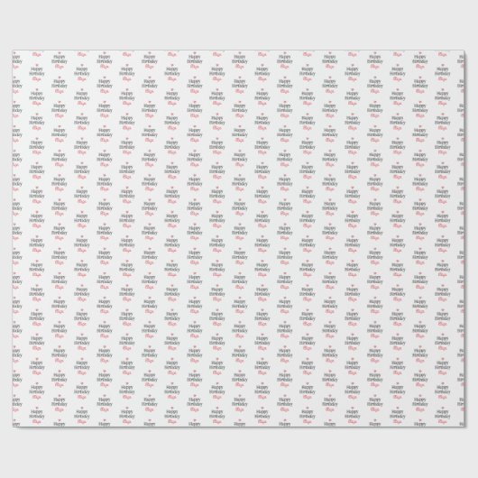 Custom Baby Girl's Happy Birthday Pink Name Geschenkpapier (Flach)