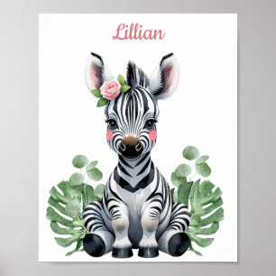 Custom Baby Girl's Zebra Safari Kinderzimmer Poster