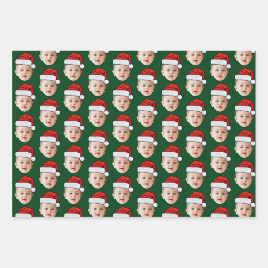 Custom Baby Head Foto Weihnachtsmannmütze Xmas Geschenkpapier Set (Vorderseite)