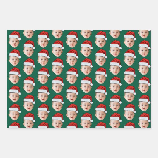 Custom Baby Head Gesicht Foto Weihnachtsmannmütze Geschenkpapier Set (Vorderseite 2)
