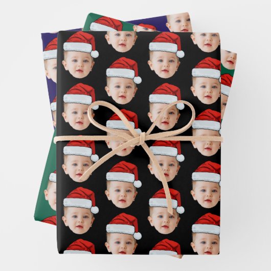 Custom Baby Head Gesicht Foto Weihnachtsmannmütze Geschenkpapier Set (Beispiel)