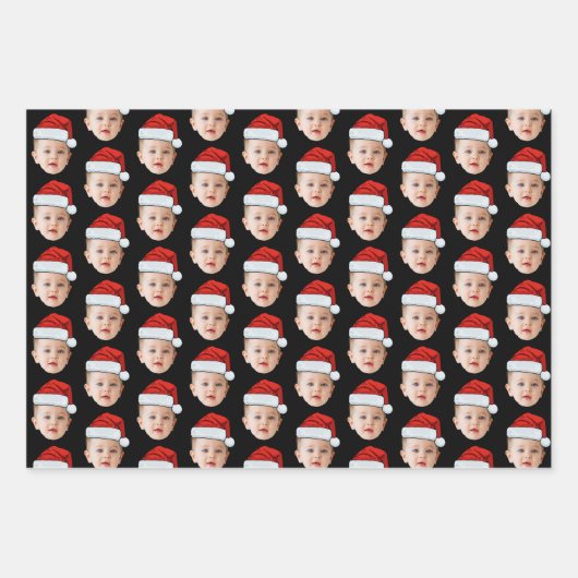 Custom Baby Head Gesicht Foto Weihnachtsmannmütze Geschenkpapier Set (Vorderseite)