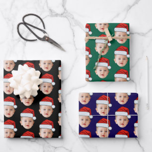 Custom Baby Head Gesicht Foto Weihnachtsmannmütze Geschenkpapier Set
