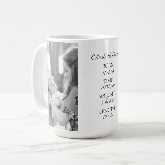 Custom Baby Info Tasse (Vorderseite Links)