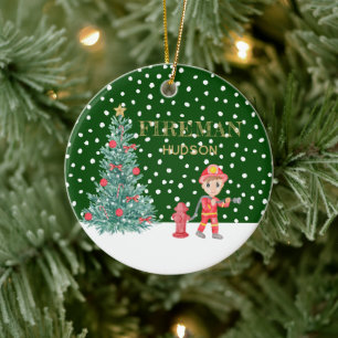 Custom Baby Keepake Fireman Weihnachtsbaum Keramik Ornament
