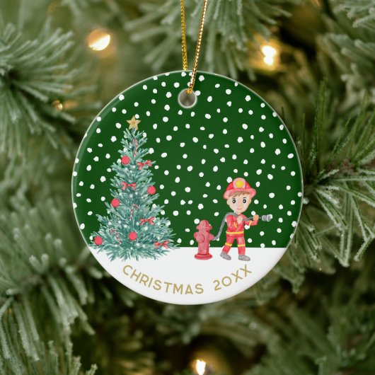 Custom Baby Keepake Fireman Weihnachtsbaum Keramik Ornament (Baum)