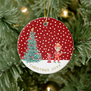 Custom Baby Keepake Fireman Weihnachtsbaum Keramik Ornament