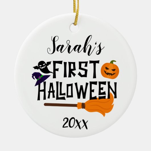 Custom Baby Name and Foto First Halloween Pumpkin Keramik Ornament (Vorne)