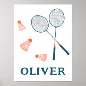 CUSTOM BABY NAME Badminton Racquets & Birdies Poster (Vorne)