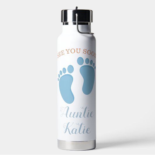 Custom Baby Name Blue Footprints Trinkflasche (Links)