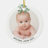 Custom Baby Name Foto Christmas Watercolor Keramik Ornament (Vorne)