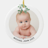 Custom Baby Name Foto Christmas Watercolor Keramik Ornament (Hinten)