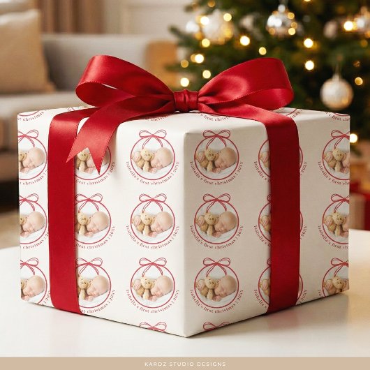 Custom Baby Name Foto First Christmas Geschenkpapier