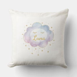 Custom Baby Name Lavender Watercolor Cloud Gold Ey Kissen