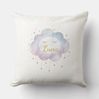 Custom Baby Name Lavender Watercolor Cloud Gold Ey Kissen