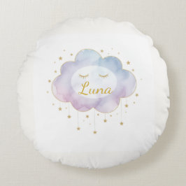 Custom Baby Name Lavender Watercolor Cloud Gold Ey Rundes Kissen