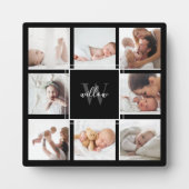 Custom Baby Name & Monogram Foto Collage Black Fotoplatte (Vorderseite)