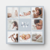 Custom Baby Name & Monogram Foto Collage Blue Fotoplatte (Vorderseite)